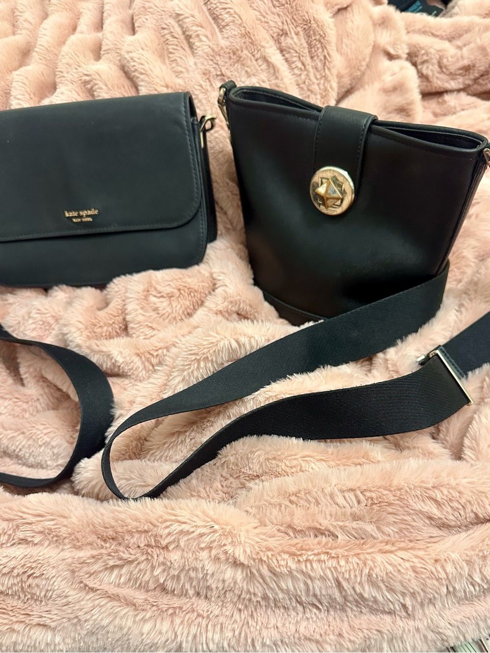 kate spade Black Leather Crossbody Duo with Gold Accent